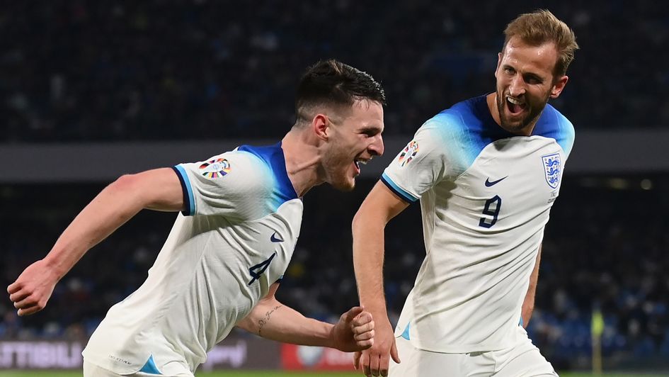 England's Declan Rice and Harry Kane celebrate
