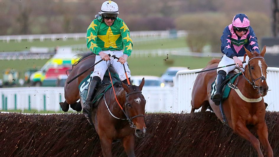 Discorama (left) in National Hunt Chase action at Cheltenham
