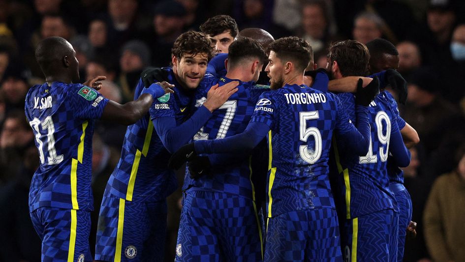 Chelsea celebrate during victory over Tottenham