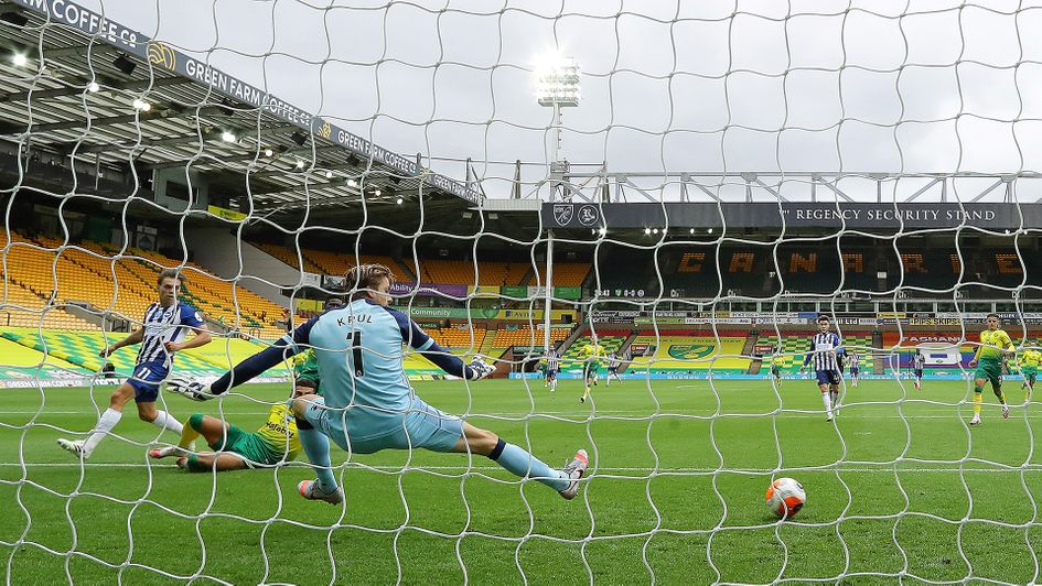 Leandro Trossard scores for Brighton against Norwich