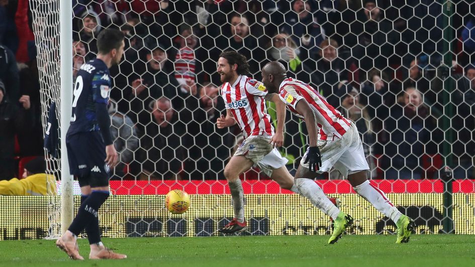 Celebrations for Stoke's Joe Allen after scoring against Leeds
