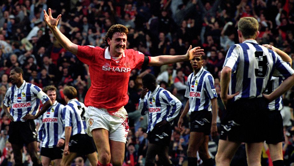 Steve Bruce celebrates a goal against Sheffield Wednesday