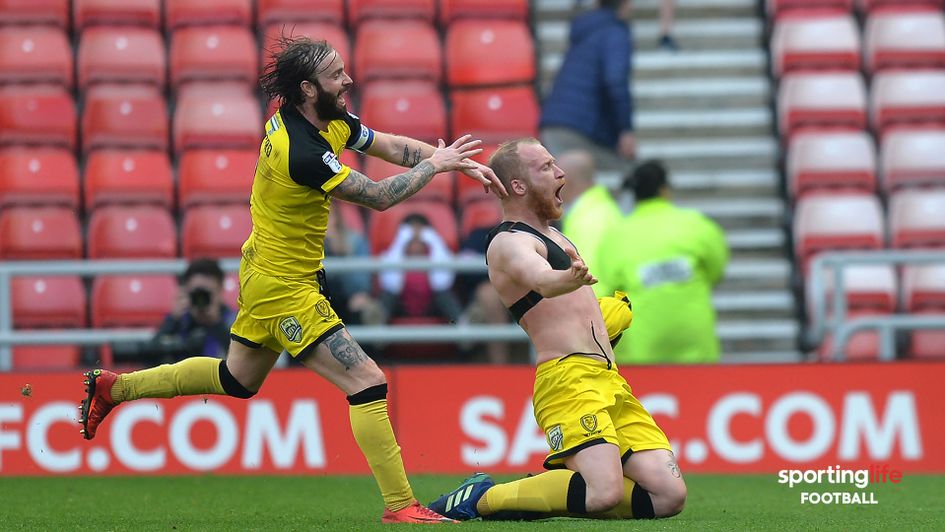 Liam Boyce (right) celebrates after scoring for Burton