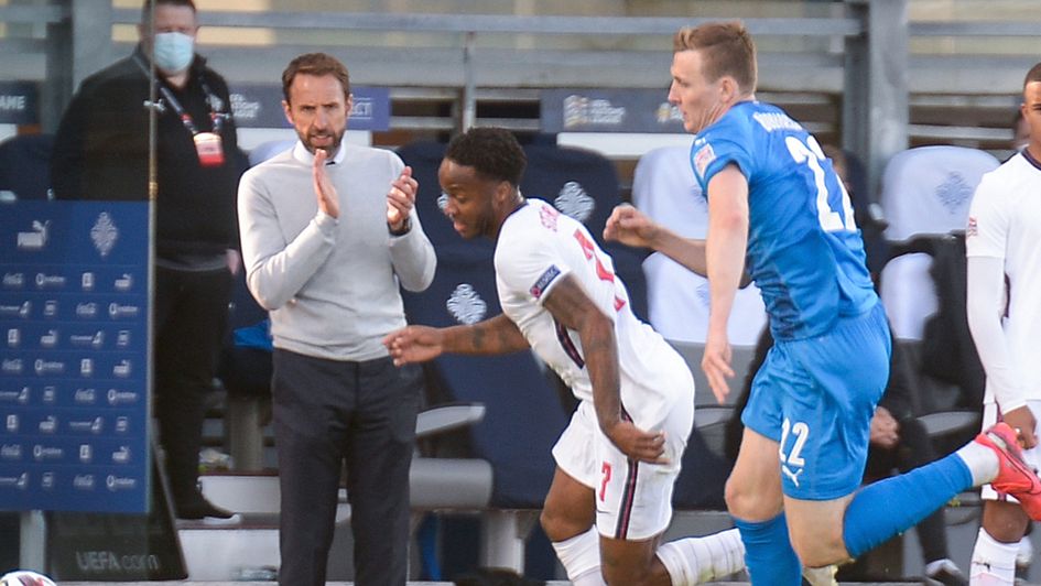 Gareth Southgate watches England forward Raheem Sterling on the ball against Iceland