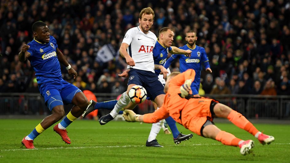 Harry Kane opens the scoring for Tottenham against AFC Wimbledon