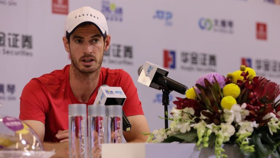 Andy Murray speaks with the media in China