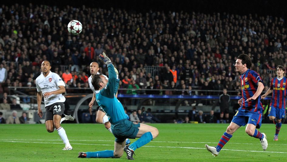 Lionel Messi scores against Arsenal