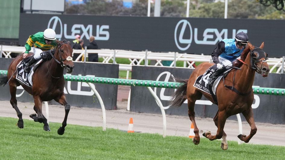 Half Yours leads home Goodie Two Shoes in the Melbourne Cup