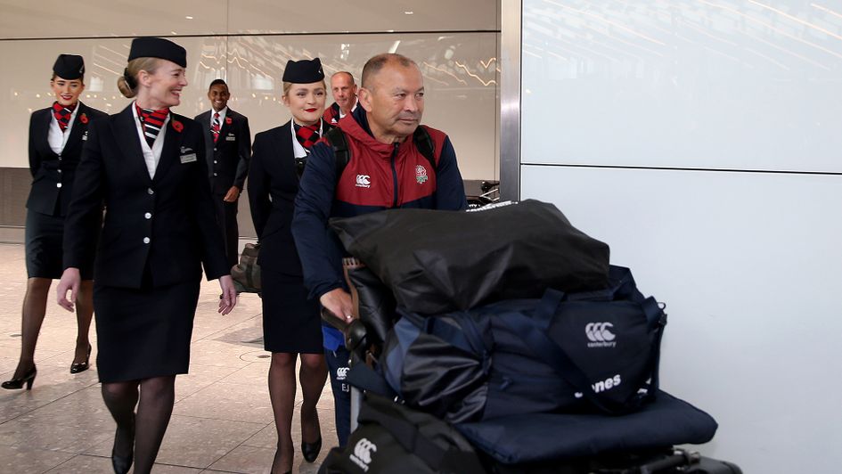 Eddie Jones returns home from the Rugby World Cup