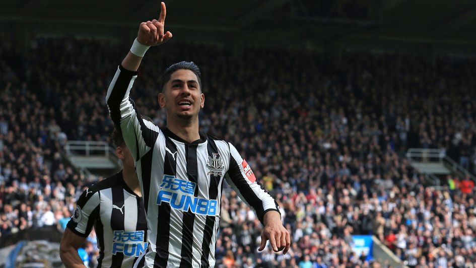 Ayoze Perez celebrates after scoring for Newcastle