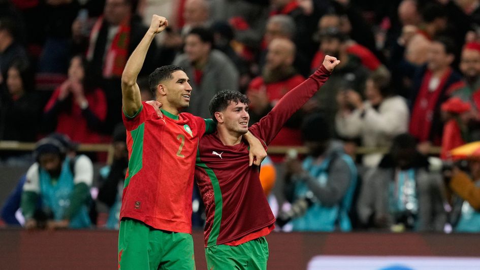 Achraf Hakimi and Brahim Diaz celebrate beating Nigeria