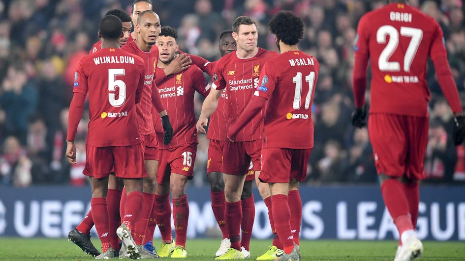 Liverpool celebrate Alex Oxlade-Chamberlain's goal against Genk