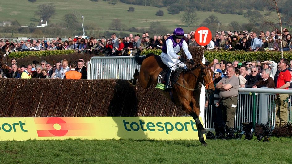 Kicking King and jockey Barry Geraghty lead over the last at Cheltenham