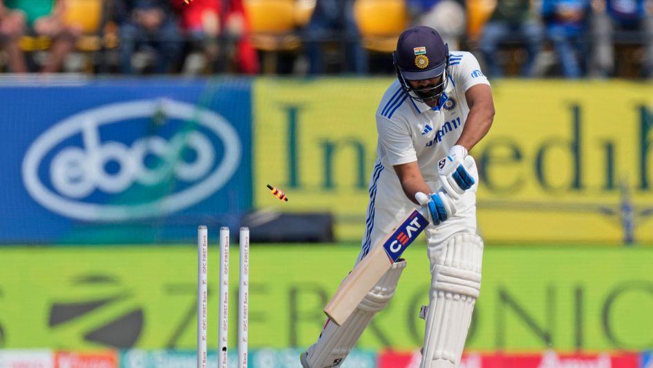 Rohit Sharma is bowled by Ben Stokes