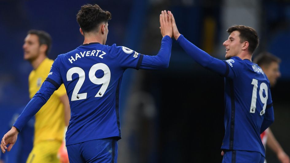 Kai Havertz and Mason Mount celebrate a Chelsea goal