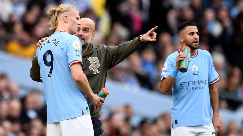 Pep Guardiola: Man City boss gives instructions to Erling Haaland during their 3-1 home win over Brighton