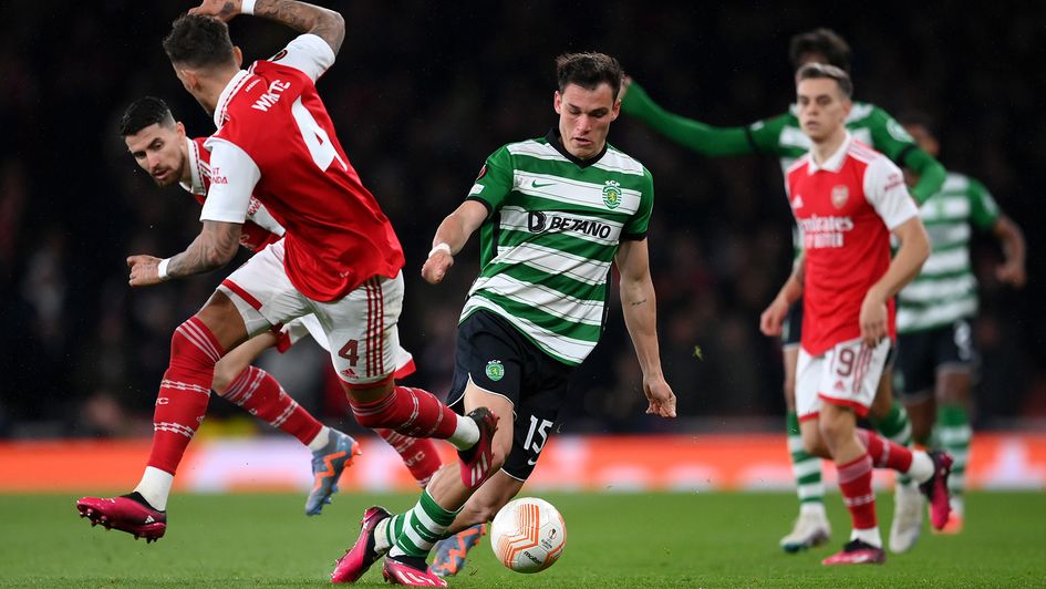 Manuel Ugarte in action against Arsenal