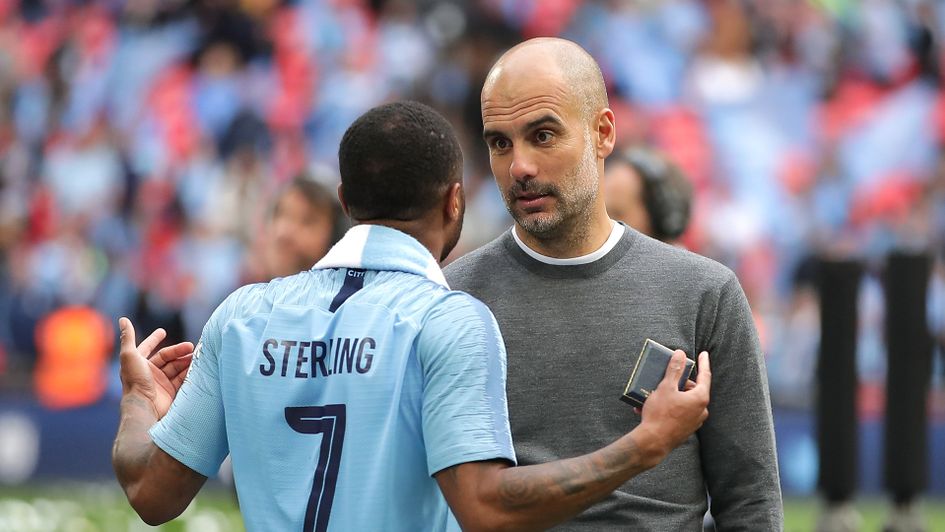 Pep Guardiola and Raheem Sterling after their FA Cup triumph