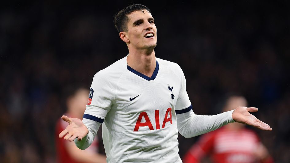 Erik Lamela celebrates his goal in the FA Cup