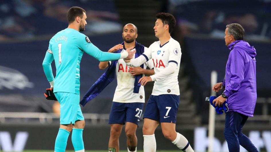 Lloris and Son embrace at the end of the game