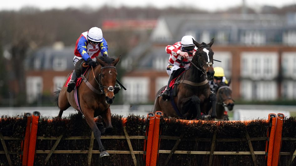 Love Envoi (left) on the way to victory at Sandown