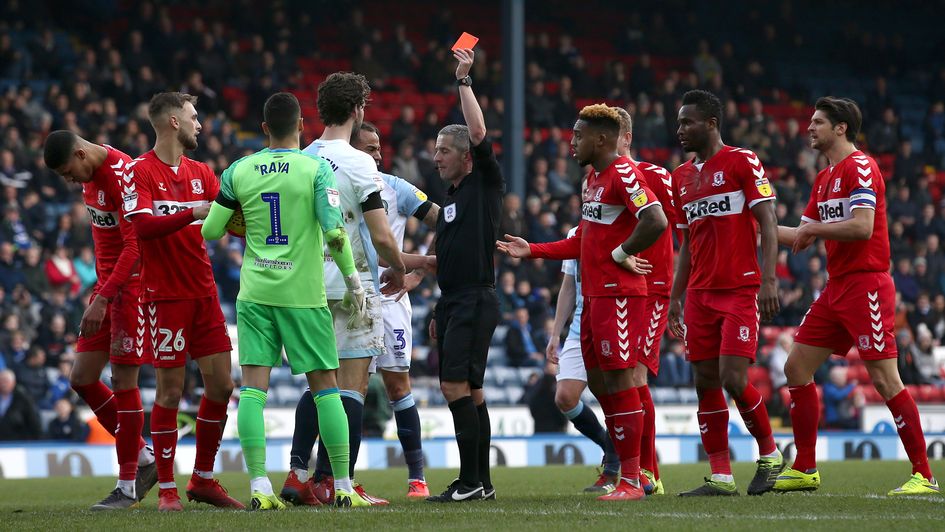 Blackburn's Derrick Williams sees red v Middlesbrough