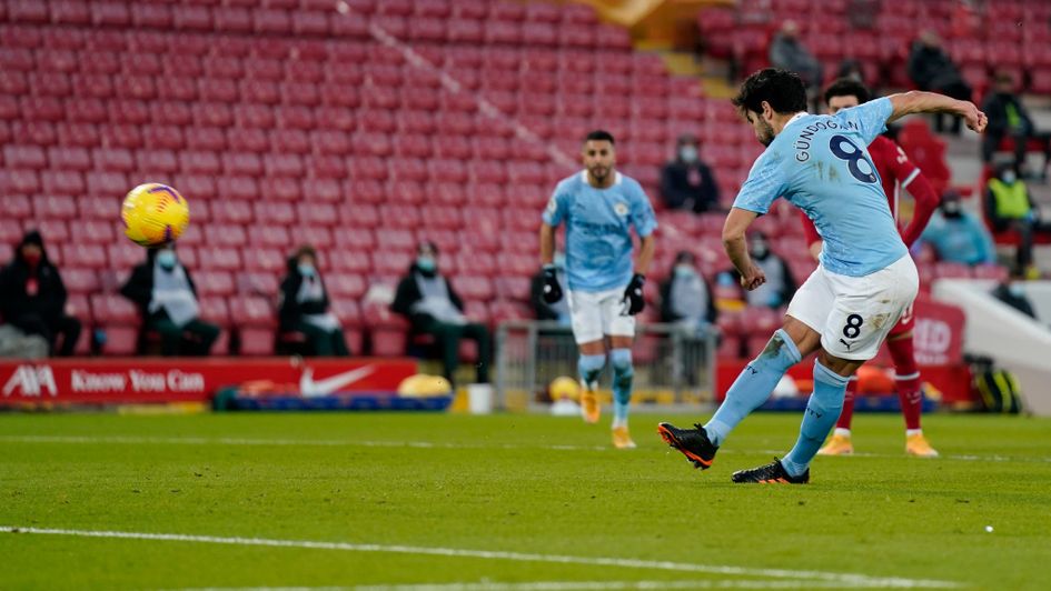 Manchester City's Ilkay Gundogan skies a penalty against Liverpool