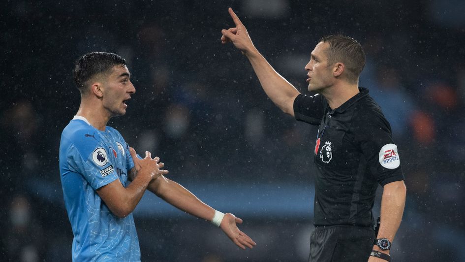 Manchester City's Ferran Torres appeals to referee Craig Pawson