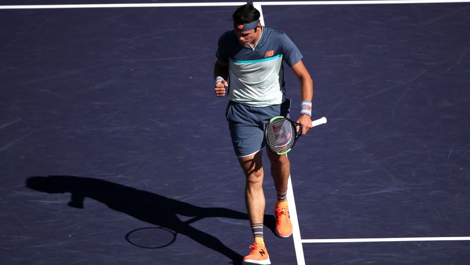 Milos Raonic celebrates at the 2019 Indian Wells Masters