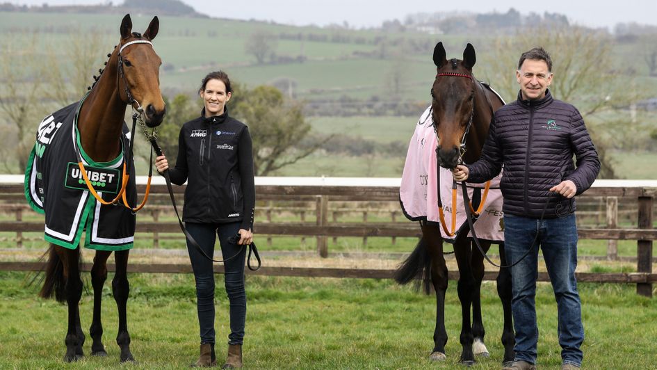 Rachael Blackmore with Champion Hurdle winner Honeysuckle (left) and Henry de Bromhead with Gold Cup winning horse, A Plus Tard (right)