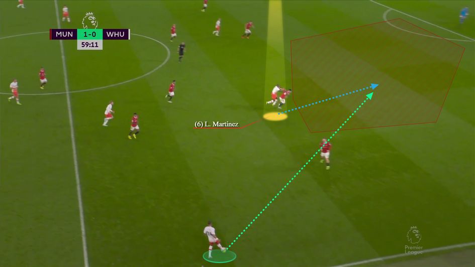 Terrific job impeding Antonio with his arms as he runs in behind