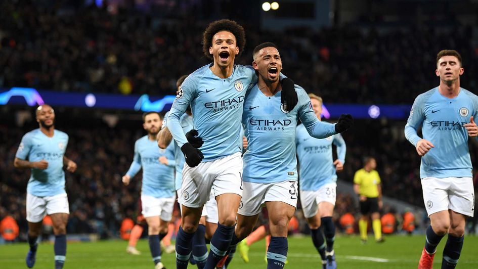 Leroy Sane celebrates scoring a goal for Manchester City