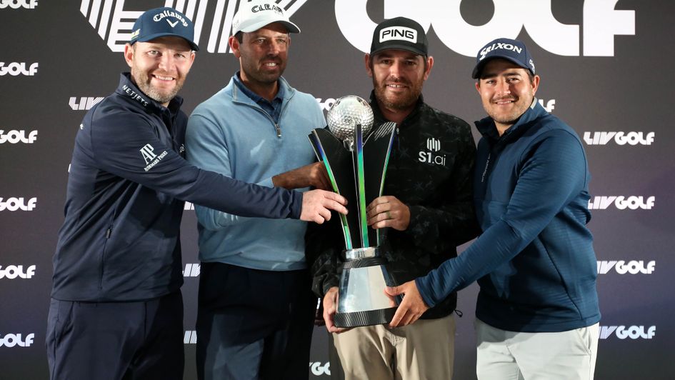 A delighted Stingers side after winning the first LIV Golf event