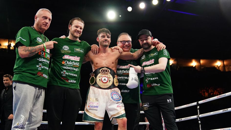 Leigh Wood celebrates victory over Michael Conlan