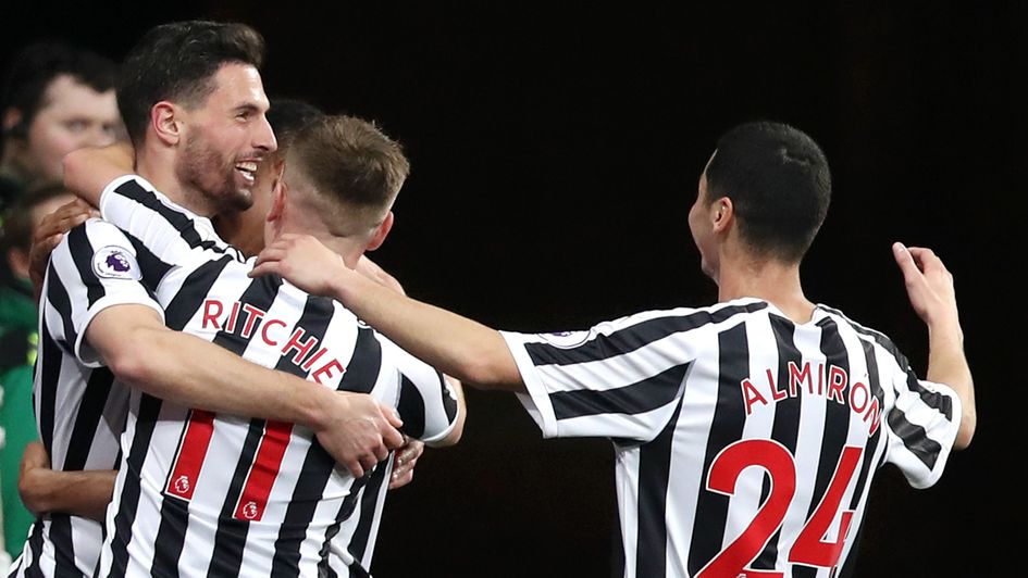 Newcastle celebrate Fabian Schar's stunning strike against Burnley