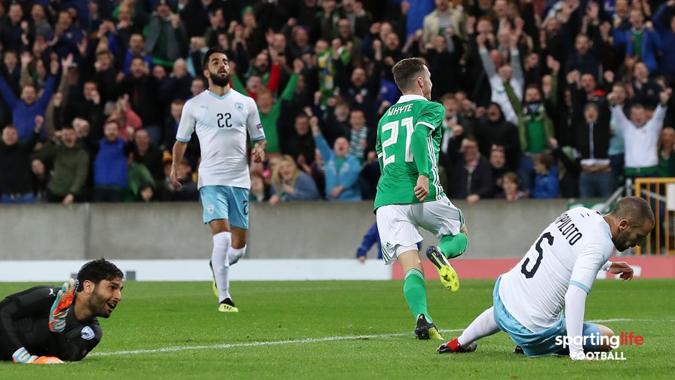 Northern Ireland's Gavin Whyte celebrates scoring his side's third goal of the game