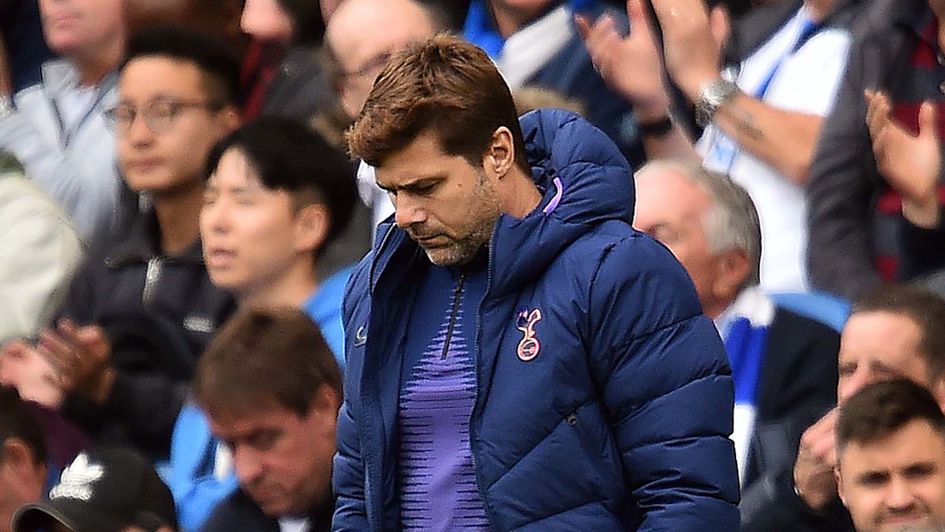 Tottenham boss Mauricio Pochettino looking down after defeat at Brighton