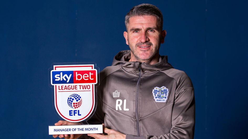 Ryan Lowe with the Sky Bet League Two Manager of the Month award for January