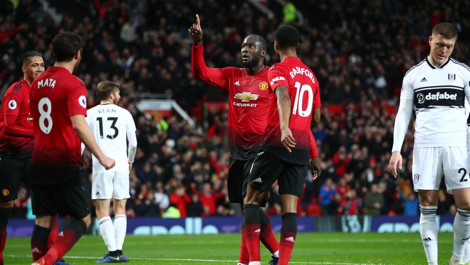 Romelu Lukaku celebrates his goal against Fulham