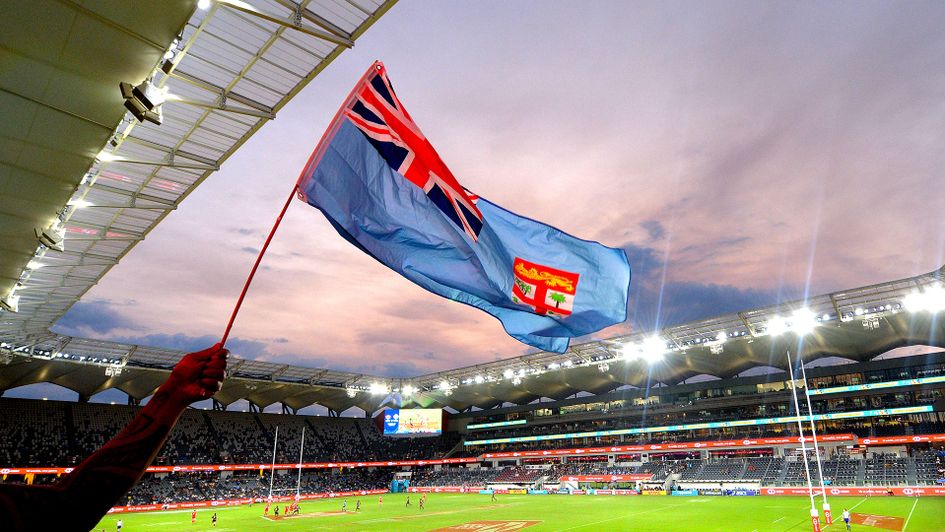 The Fijian rugby flag is waved