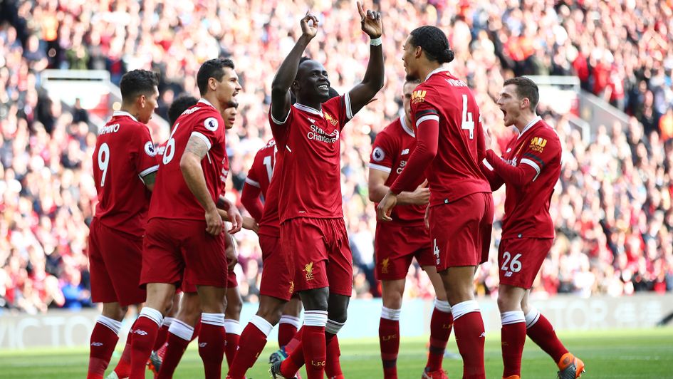 Liverpool players celebrate Sadio Mane's goal