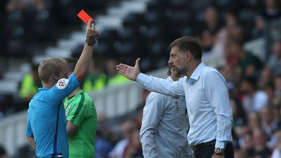 Slaven Bilic is sent off during WBA's draw at Derby