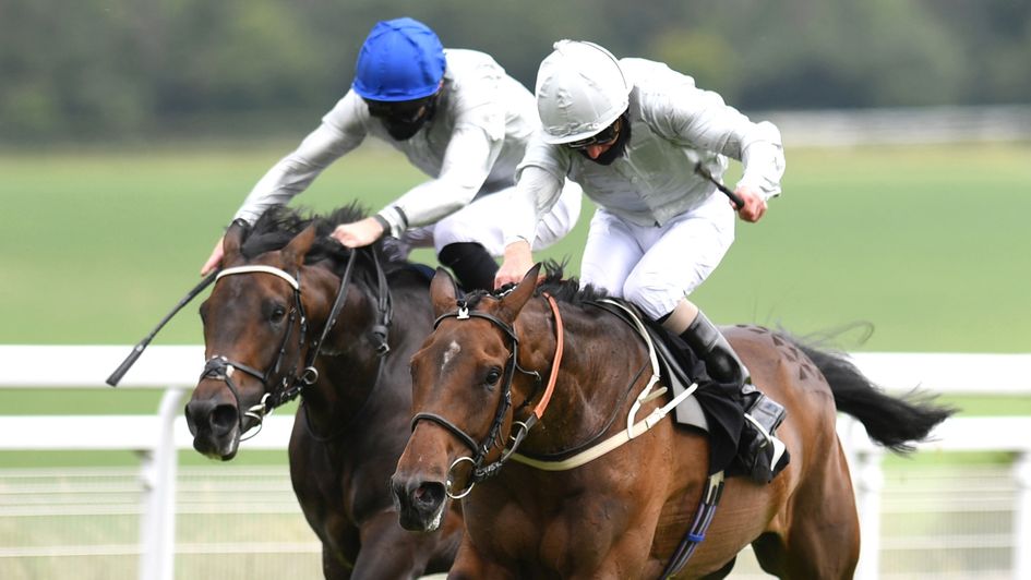 Tulip Fields ridden by Joe Fanning (right) beats stablemate Grand Bazaar at Goodwood