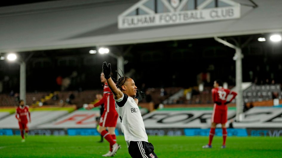 Fulham's Bobby Reid celebrates his goal against Liverpool