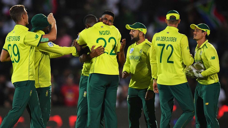 South Africa celebrate their T20 victory over England