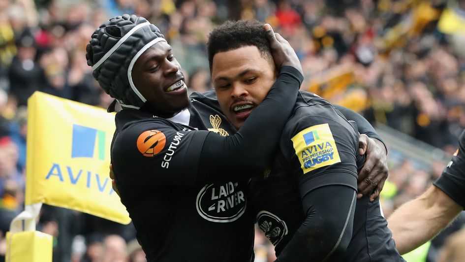 Wasps duo Christian Wade and Juan de Jongh celebrate