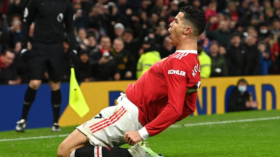 Cristiano Ronaldo celebrates his opener against Brighton