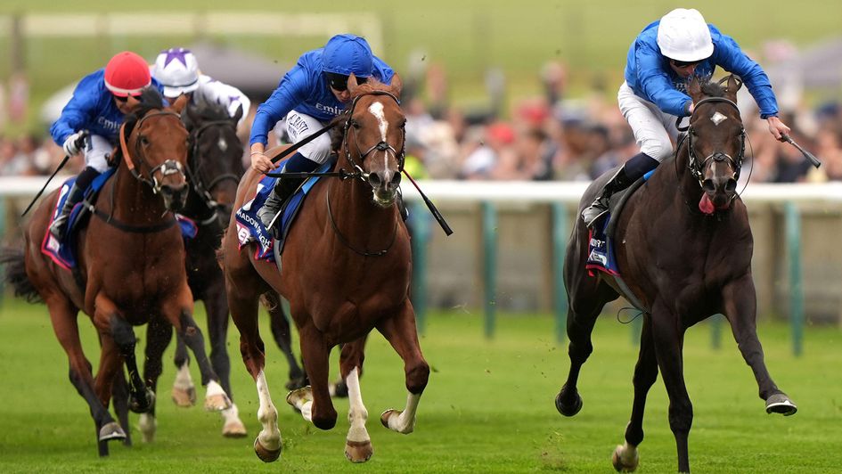 Tornado Alert (red cap) ran a fine race in the 2000 Guineas