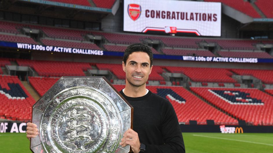 Mikel Arteta with the Community Shield