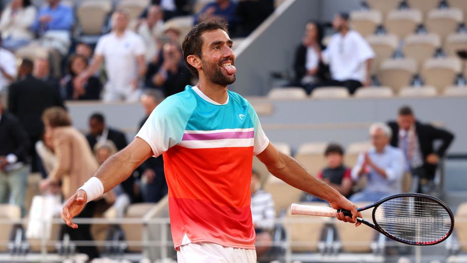 Marin Cilic celebrates victory at Roland Garros